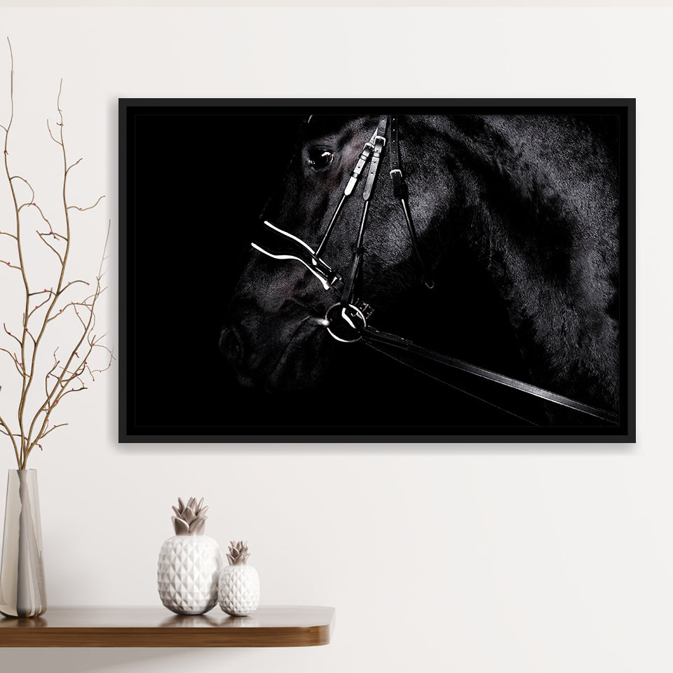 Black Horse Photo Framed Canvas Prints Wall Art Decor, Framed Picture, Floating Frame