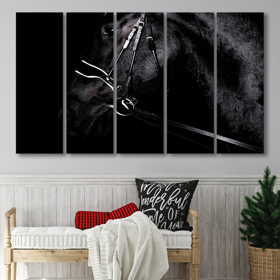 Black Horse Photo 5 Piece B Canvas Prints Wall Art, Multi Panels,Large Canvas
