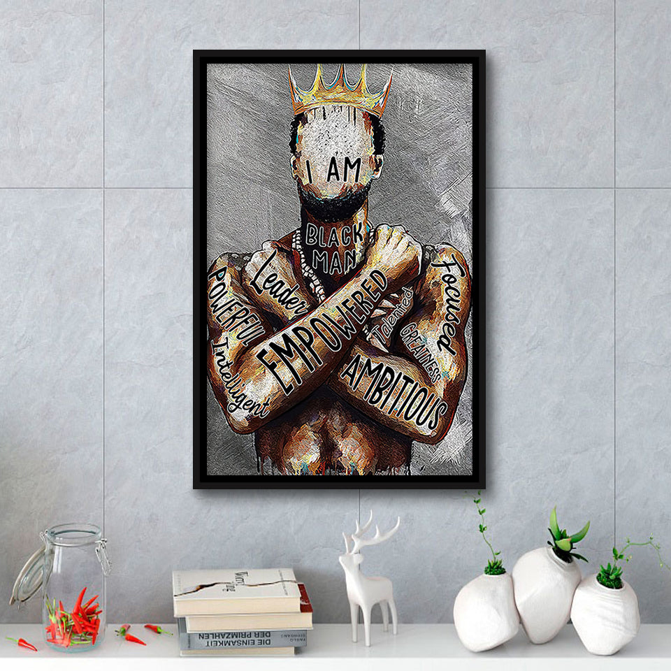 African American Man Poster Black Men I Am Empowered King Painting Framed Canvas Prints Wall Art Decor - Painting Canvas,Painting Prints