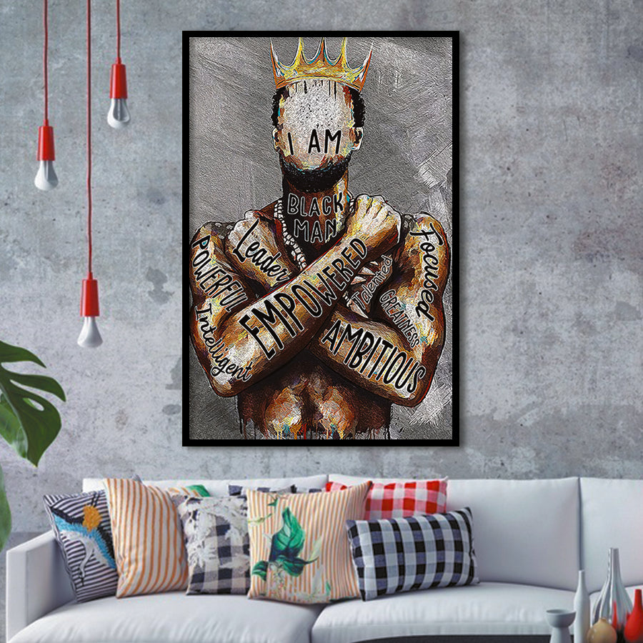 African American Man Poster Black Men I Am Empowered King Painting Framed Art Prints Wall Decor - Painting Prints,Wall Art,Framed Picture