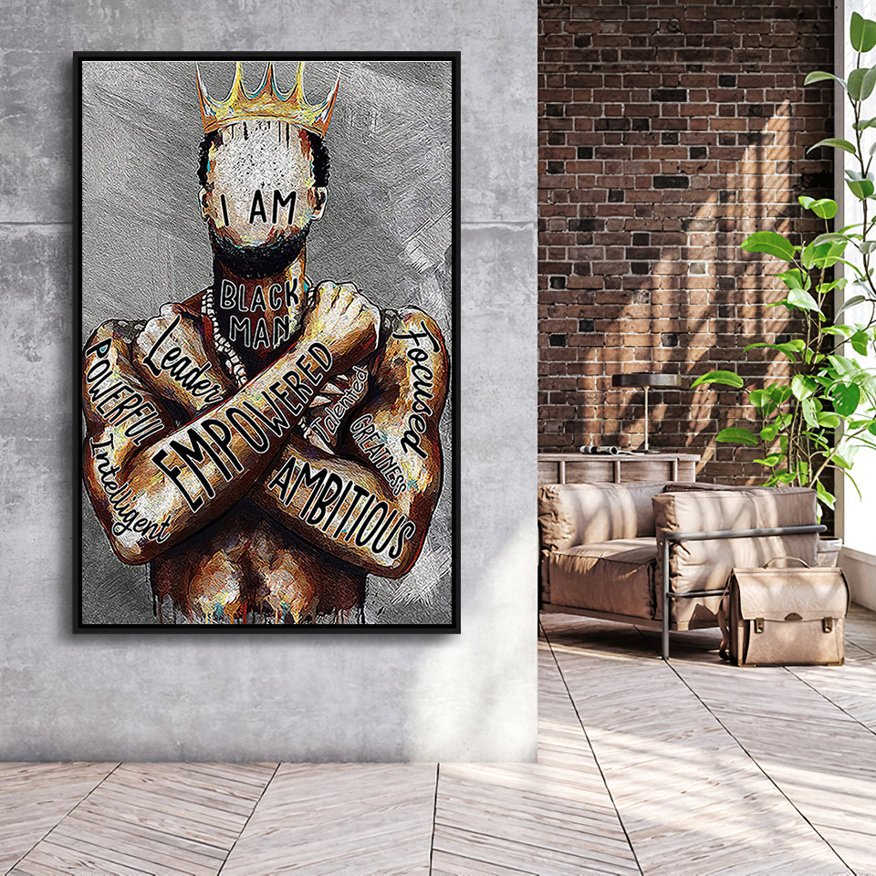 African American Man Poster Black Men I Am Empowered King Painting Framed Canvas Prints Wall Art Decor - Painting Canvas,Painting Prints