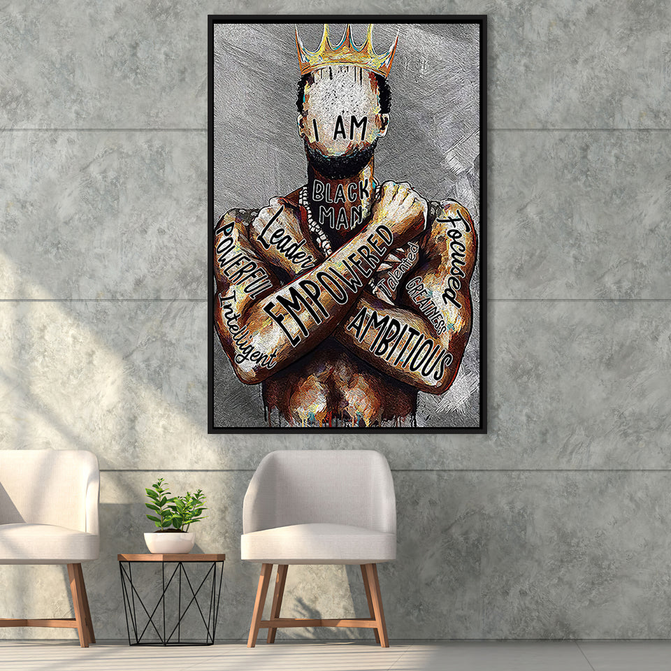 African American Man Poster Black Men I Am Empowered King Painting Framed Canvas Prints Wall Art Decor - Painting Canvas,Painting Prints