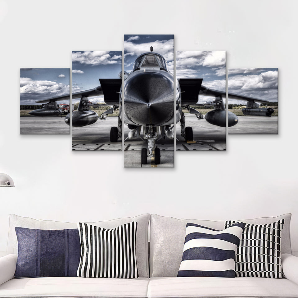 Black Military Airplane Wall Art 5 Piece Canvas Prints Wall Art Decor - Painting Canvas, Multi Panels