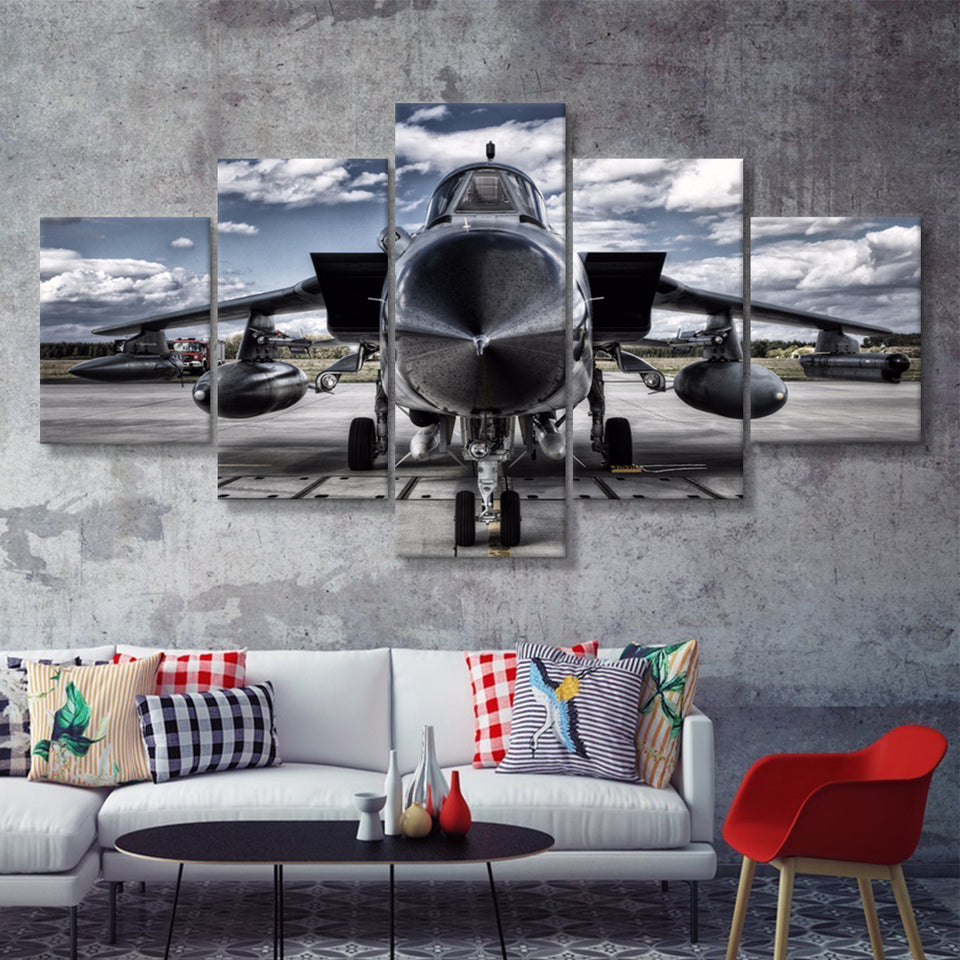 Black Military Airplane Wall Art 5 Piece Canvas Prints Wall Art Decor - Painting Canvas, Multi Panels