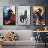 Black Stallion, Stallion Printed, Black Horse Wall Decor Set of 3 Piece Canvas Prints Wall Art Decor
