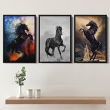 Black Stallion, Stallion Printed, Black Horse Wall Decor Set of 3 Piece Framed Canvas Prints Wall Art Decor