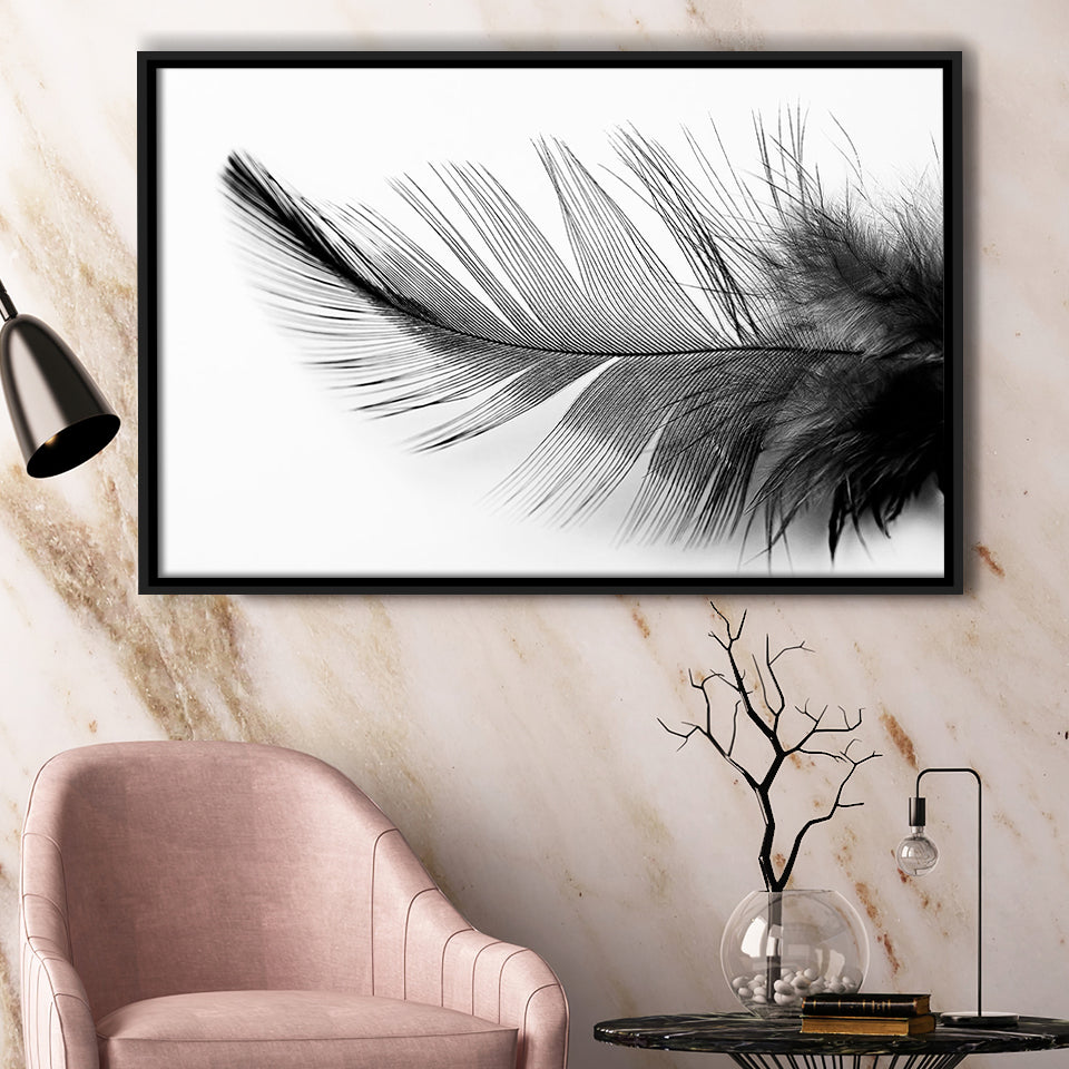 Feather Black And White Feather Framed Canvas Prints Wall Art Home Decor - Painting Canvas, Black Frame, Framed Picture