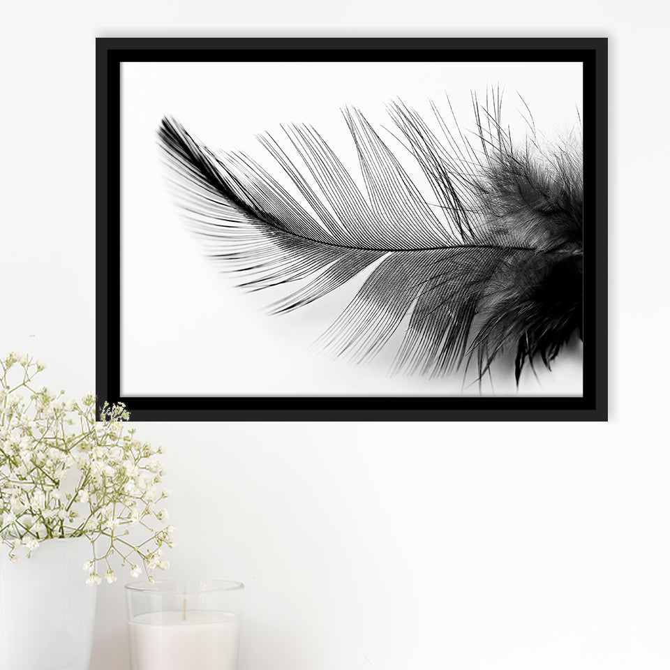 Feather Black And White Feather Framed Canvas Prints Wall Art Home Decor - Painting Canvas, Black Frame, Framed Picture