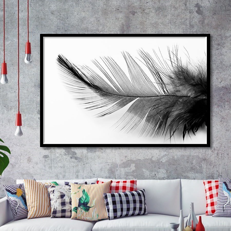 Black White Feather Black And White Feather Framed Art Prints Wall Decor - Painting Art,Framed Picture,For Sale, Ready to hang