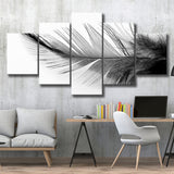 Black White Feather 5 Piece Canvas Prints Wall Art Decor, Multi Panels, Mixed Canvas