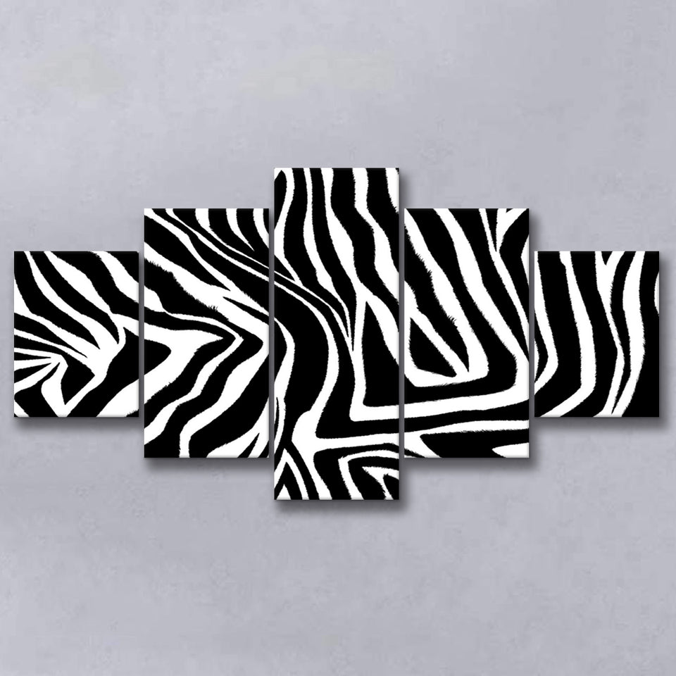 Black White Zebra 5 Piece Canvas Prints Wall Art Decor, Multi Panels, Mixed Canvas