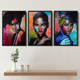Black Woman Portrait Wall Art Print Multi African Girl Set of 3 Piece Framed Canvas Prints Wall Art Decor