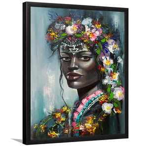 Black Women Floral Headdress Framed Wall Art Prints - Painting prints, Framed Prints,Framed Art, Prints for Sale