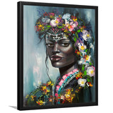 Black Women Floral Headdress Framed Wall Art Prints - Painting prints, Framed Prints,Framed Art, Prints for Sale