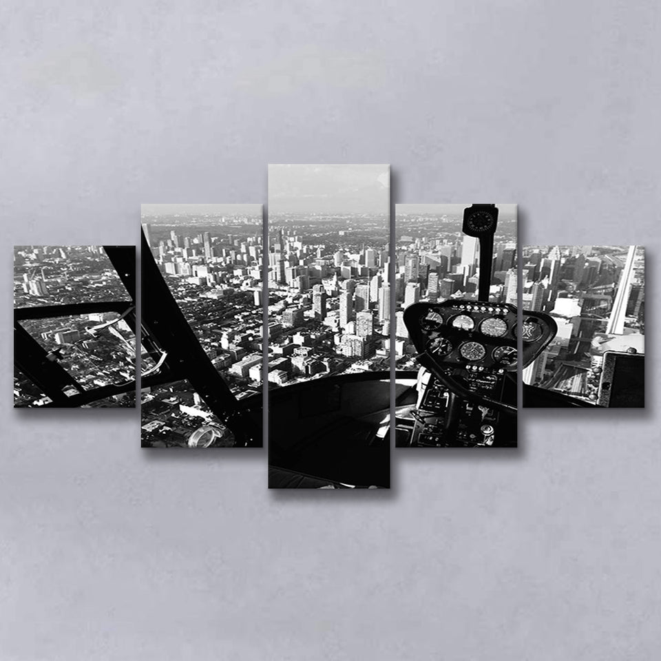 Black & White Helicopter Cockpit, Aviation Print Multi Panels,Canvas Prints Wall Art Home Decor
