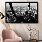 Black & White Helicopter Cockpit, Aviation Print Framed Canvas Prints Wall Art Decor, Black Floating Frame