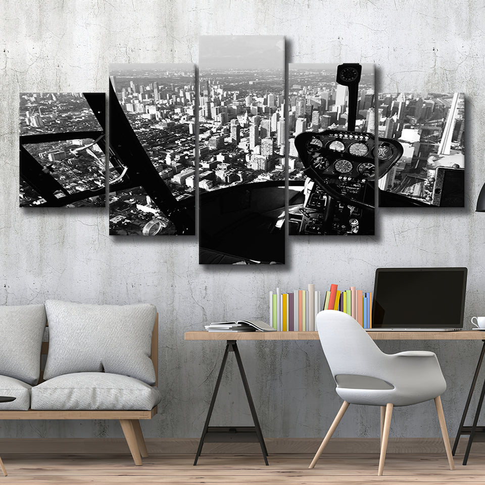Black & White Helicopter Cockpit, Aviation Print Multi Panels,Canvas Prints Wall Art Home Decor