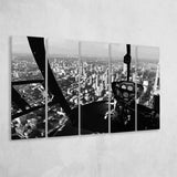 Black & White Helicopter Cockpit, Aviation Print 5 Panels B,Large Canvas,Canvas Prints Wall Art Home Decor