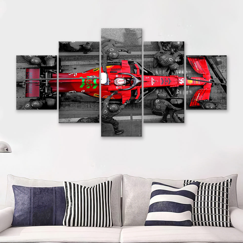 Black And Red Charles Leclerc F1 5 Piece Multi Panels Canvas Prints Wall Art - Painting Canvas,Wall Decor