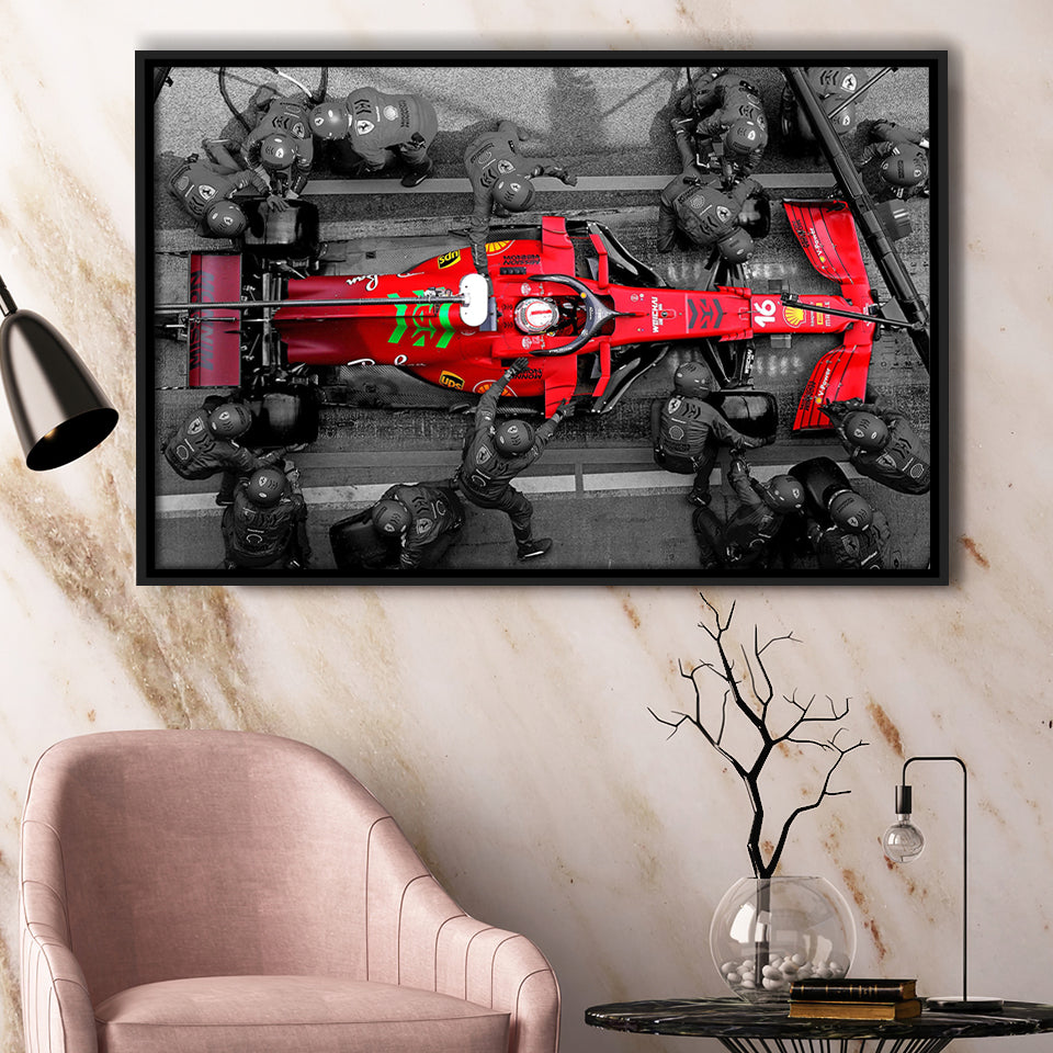 Black And Red Charles Leclerc F1 Framed Canvas Prints Wall Art - Painting Canvas,Framed Picture,Home Art Wall Decor