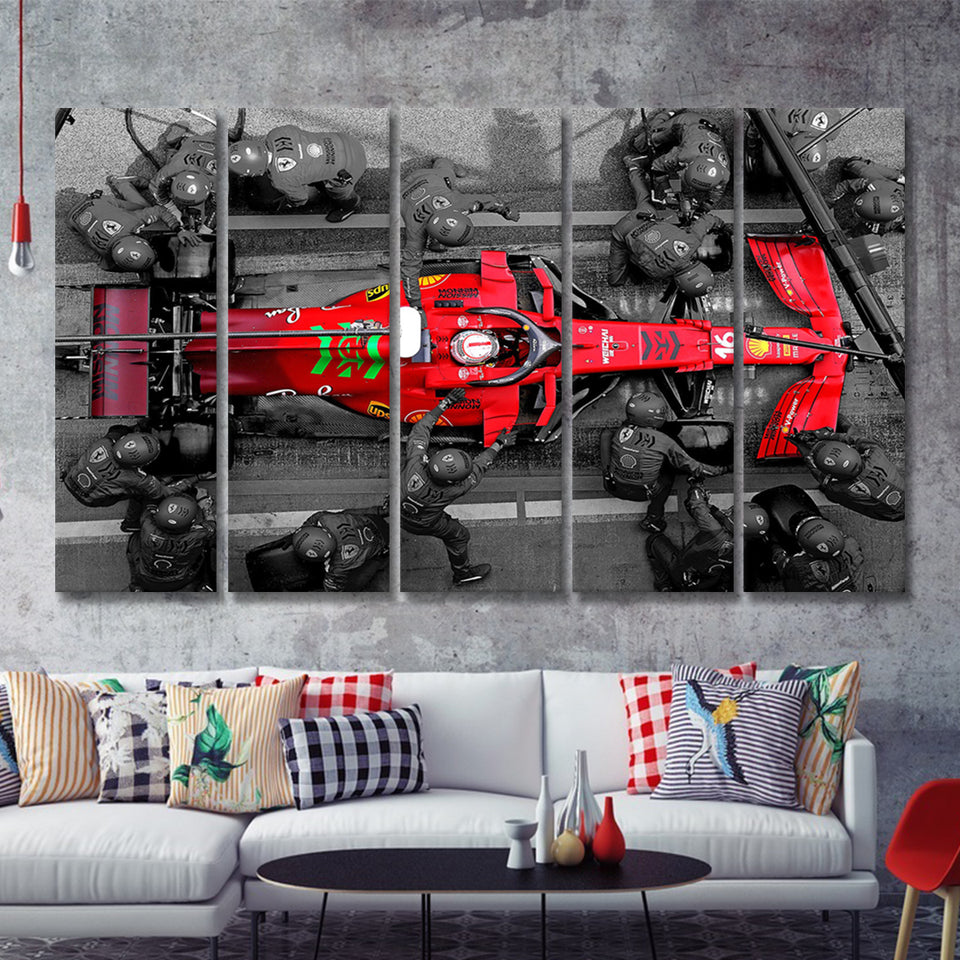 Black And Red Charles Leclerc F1 5 Piece B Multi Panels Canvas Prints Wall Art - Painting Canvas,Wall Decor
