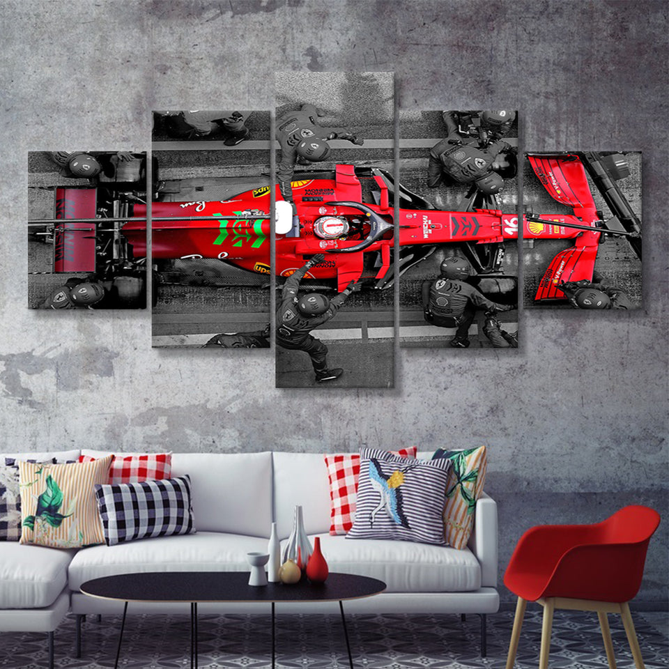 Black And Red Charles Leclerc F1 5 Piece Multi Panels Canvas Prints Wall Art - Painting Canvas,Wall Decor