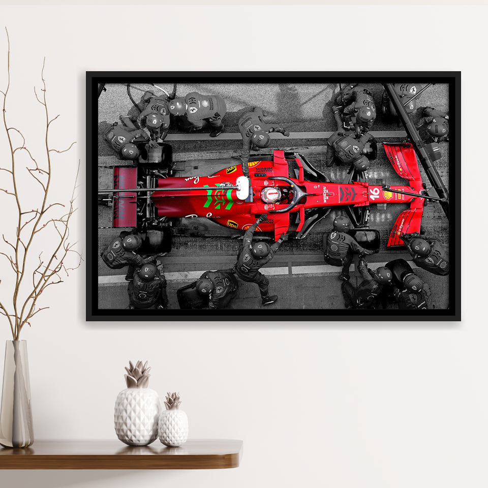 Black And Red Charles Leclerc F1 Framed Canvas Prints Wall Art - Painting Canvas,Framed Picture,Home Art Wall Decor