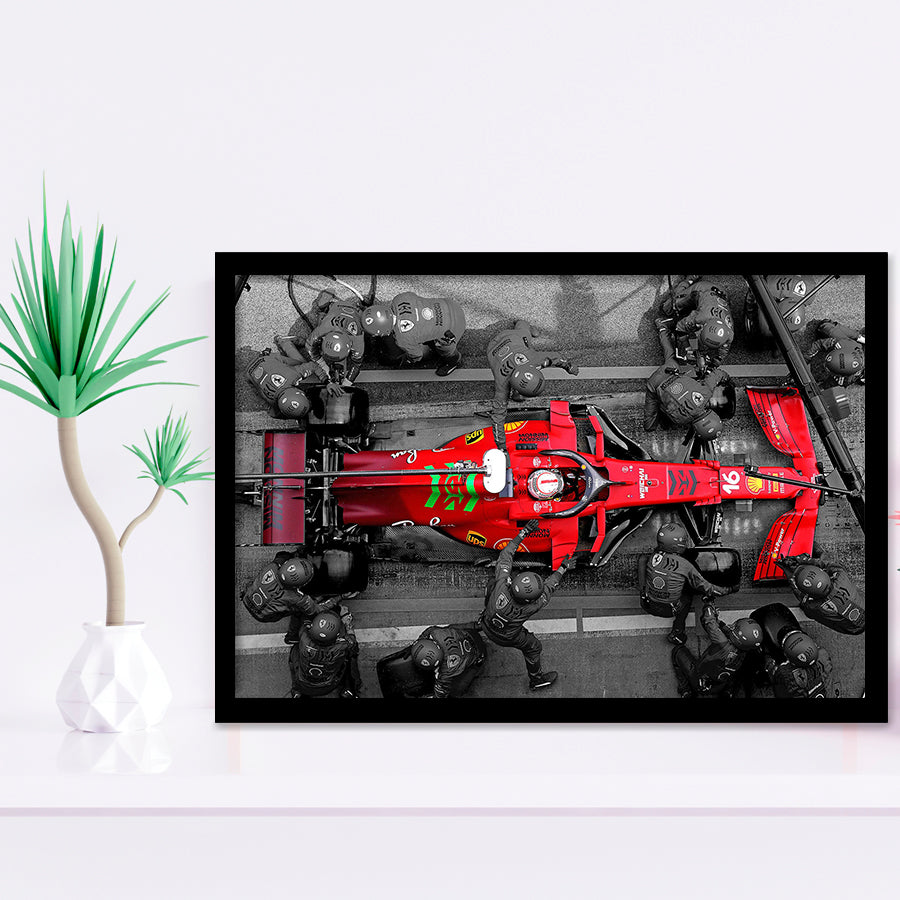 Black And Red Charles Leclerc F1 Framed Art Print Wall Decor - Painting Art, Framed Picture, Home Decor