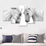Black and White Horses 5 Piece Canvas Prints Wall Art Decor - Painting Canvas, Multi Panels