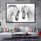 Black and White Horses Framed Canvas Prints Wall Art Decor - Paiting Canvas, Art Prints, Floating Frame