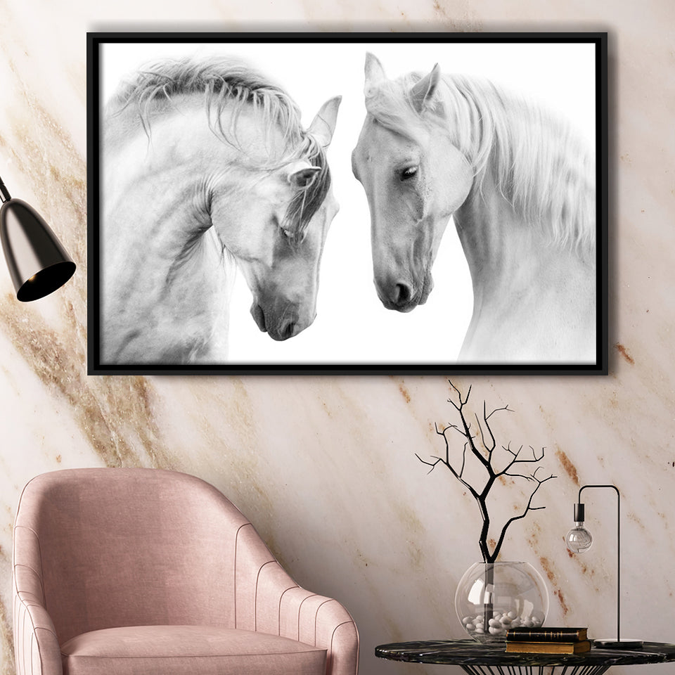 Black and White Horses Framed Canvas Prints Wall Art Decor - Painting ...
