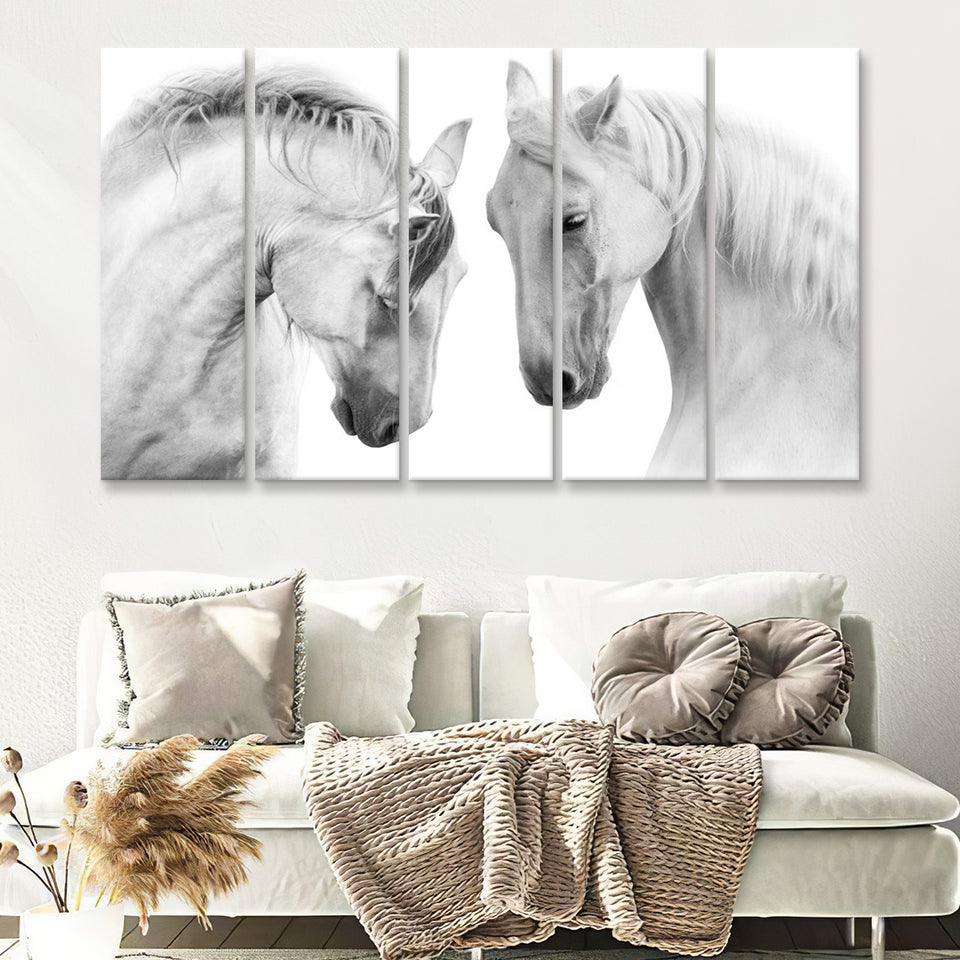Black and White Horses 5 Piece B Canvas Prints Wall Art Decor - Painting Canvas, Multi Panels