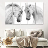 Black and White Horses 5 Piece B Canvas Prints Wall Art Decor - Painting Canvas, Multi Panels