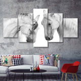 Black and White Horses 5 Piece Canvas Prints Wall Art Decor - Painting Canvas, Multi Panels