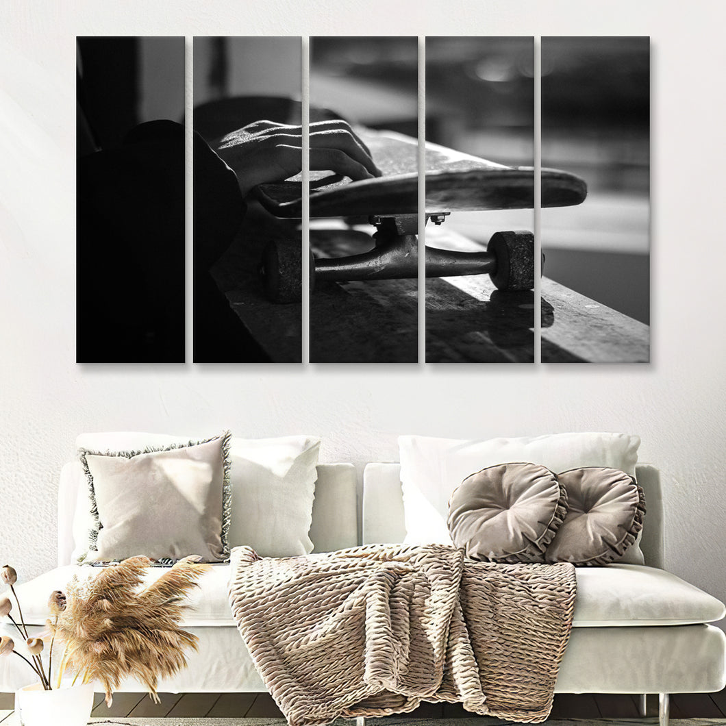 Black And White Skateboard 5 Pieces B Canvas Prints Wall Art - Painting Canvas, Multi Panels,5 Panel, Wall Decor