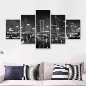 Black And White Tampa In Florida  5 Pieces Canvas Prints Wall Art - Painting Canvas, Multi Panels, 5 Panel, Wall Decor