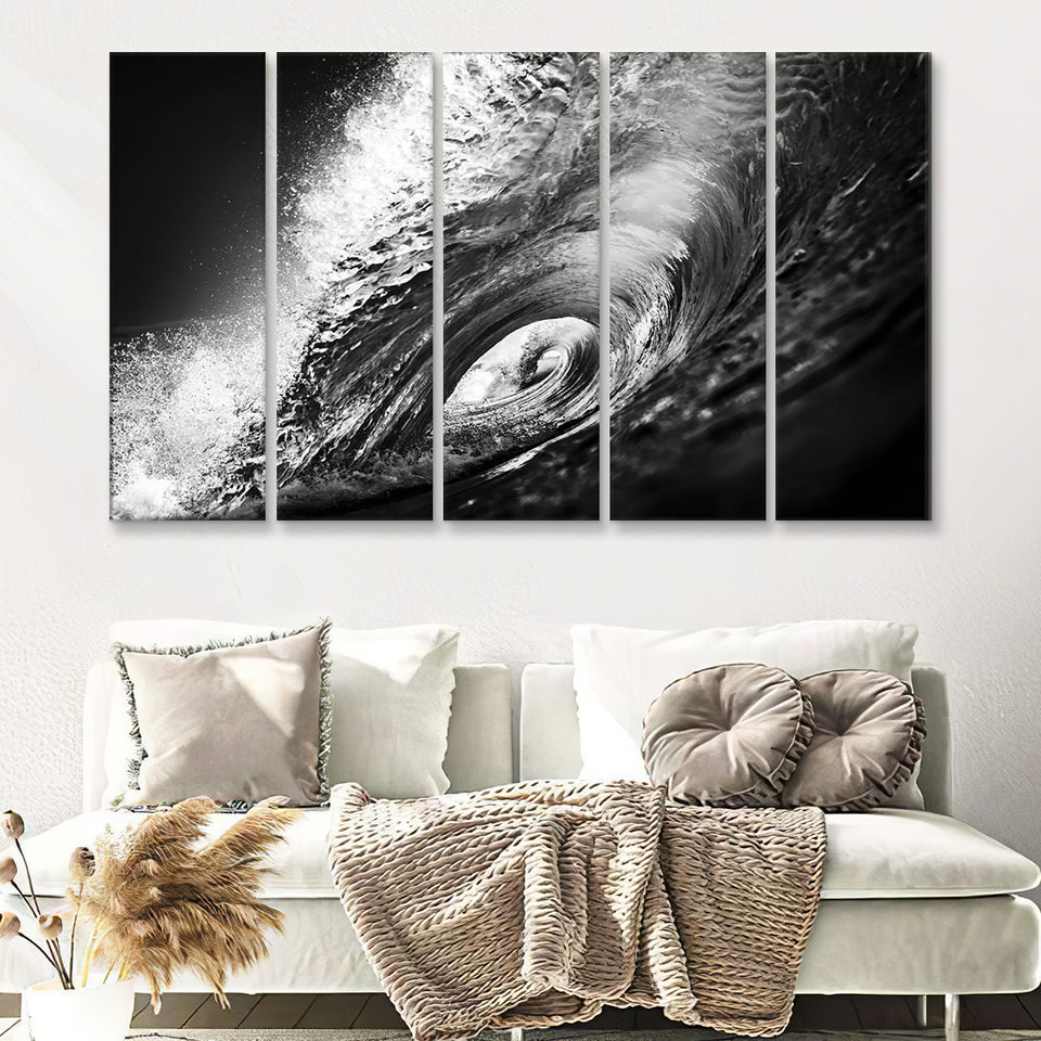 Black And White Wave 5 Pieces Canvas Prints Wall Art - Painting Canvas, Multi Panels, Wall Decor
