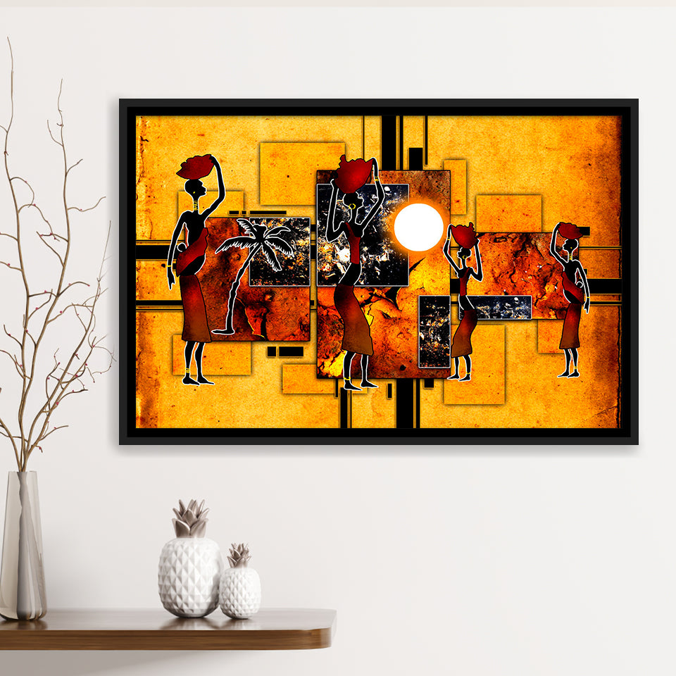 Black And Gold African Colorful Framed Canvas Prints Wall Art Decor, Framed Picture, Floating Frame