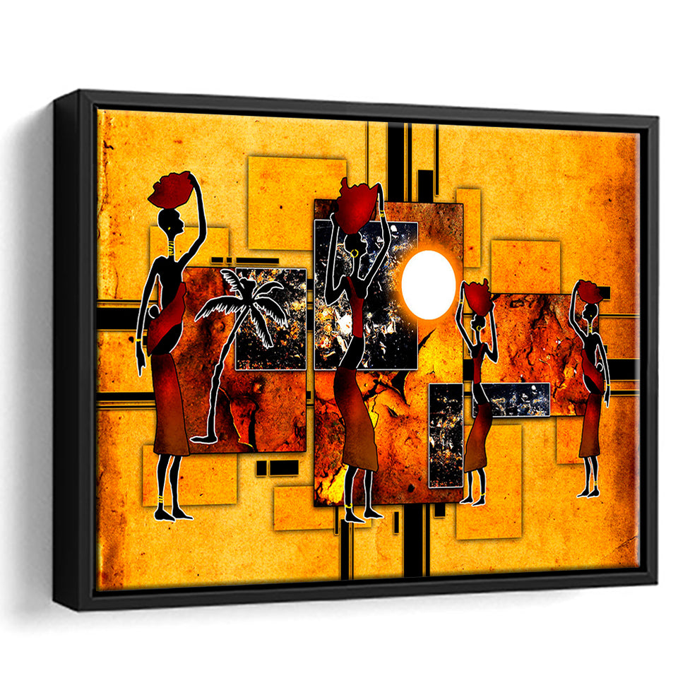 Black And Gold African Colorful Framed Canvas Prints Wall Art Decor, Framed Picture, Floating Frame