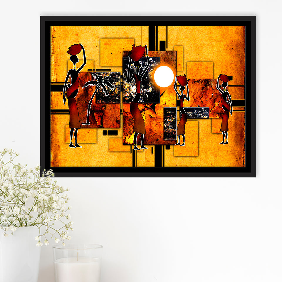 Black And Gold African Colorful Framed Canvas Prints Wall Art Decor, Framed Picture, Floating Frame