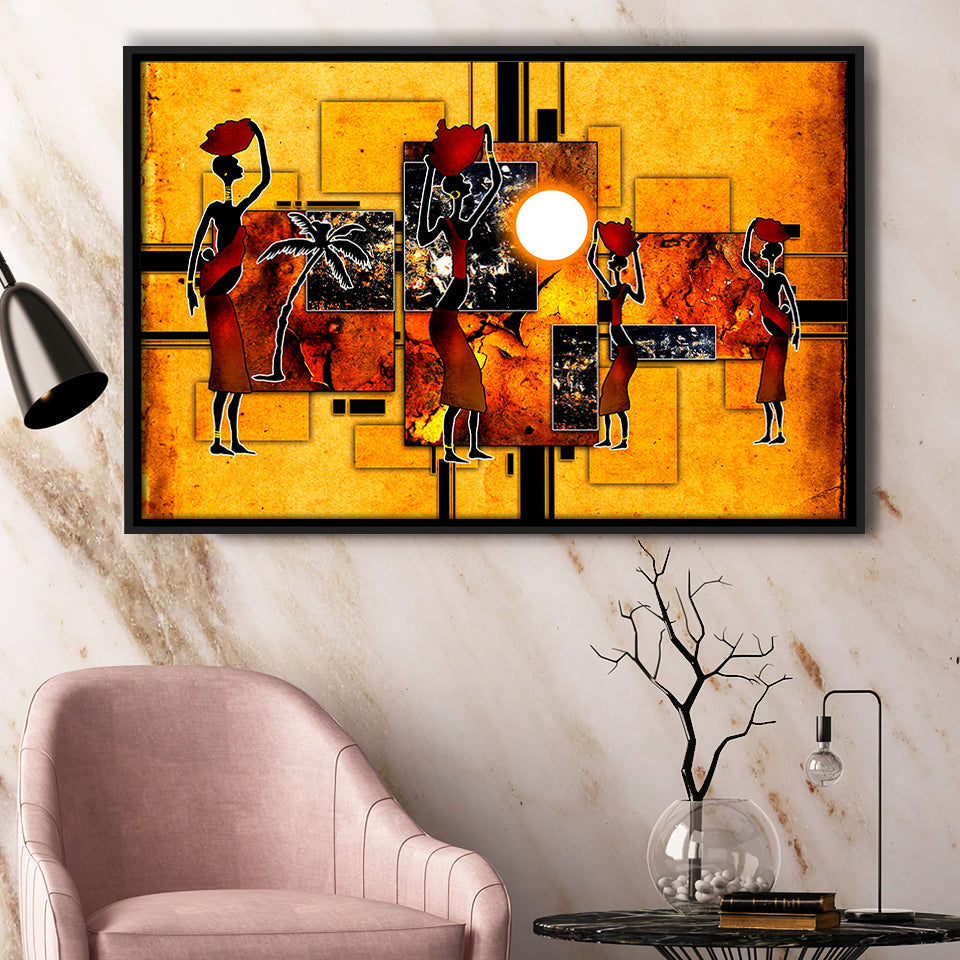 Black And Gold African Colorful Framed Canvas Prints Wall Art Decor, Framed Picture, Floating Frame