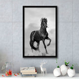 Black Horse, Black And White Framed Canvas Prints Wall Art Home Decor, Floating Frame
