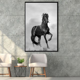 Black Horse, Black And White Framed Canvas Prints Wall Art Home Decor, Floating Frame