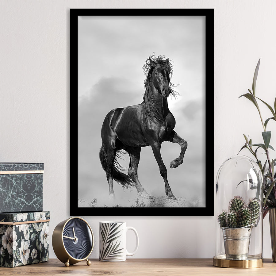 Black Horse, Black And White Framed Art Print Wall Art Decor,Framed Picture