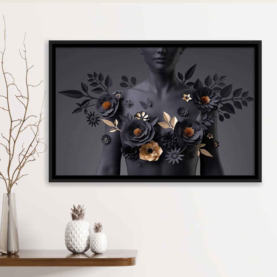 Black Woman In Flower Cool Art Framed Canvas Prints Wall Art Home Decor,Floating Frame