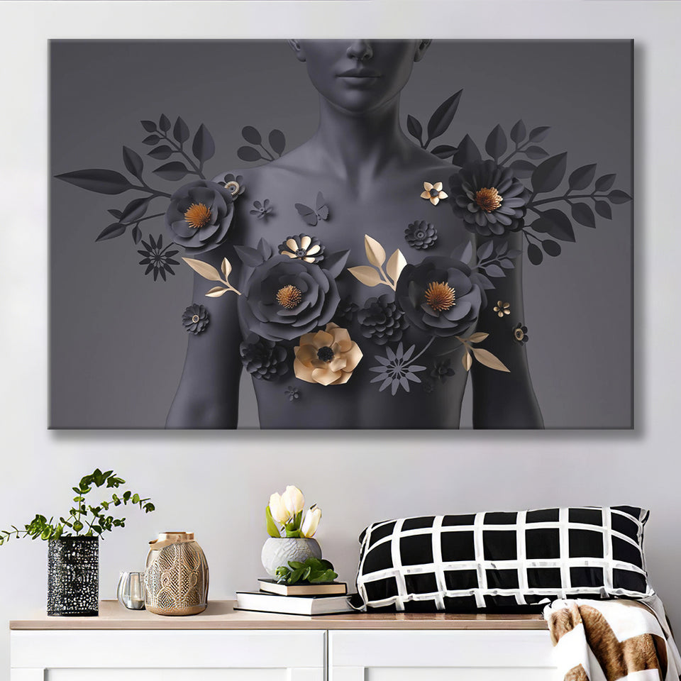 Black Woman In Flower Cool Art Canvas Prints Wall Art Home Decor