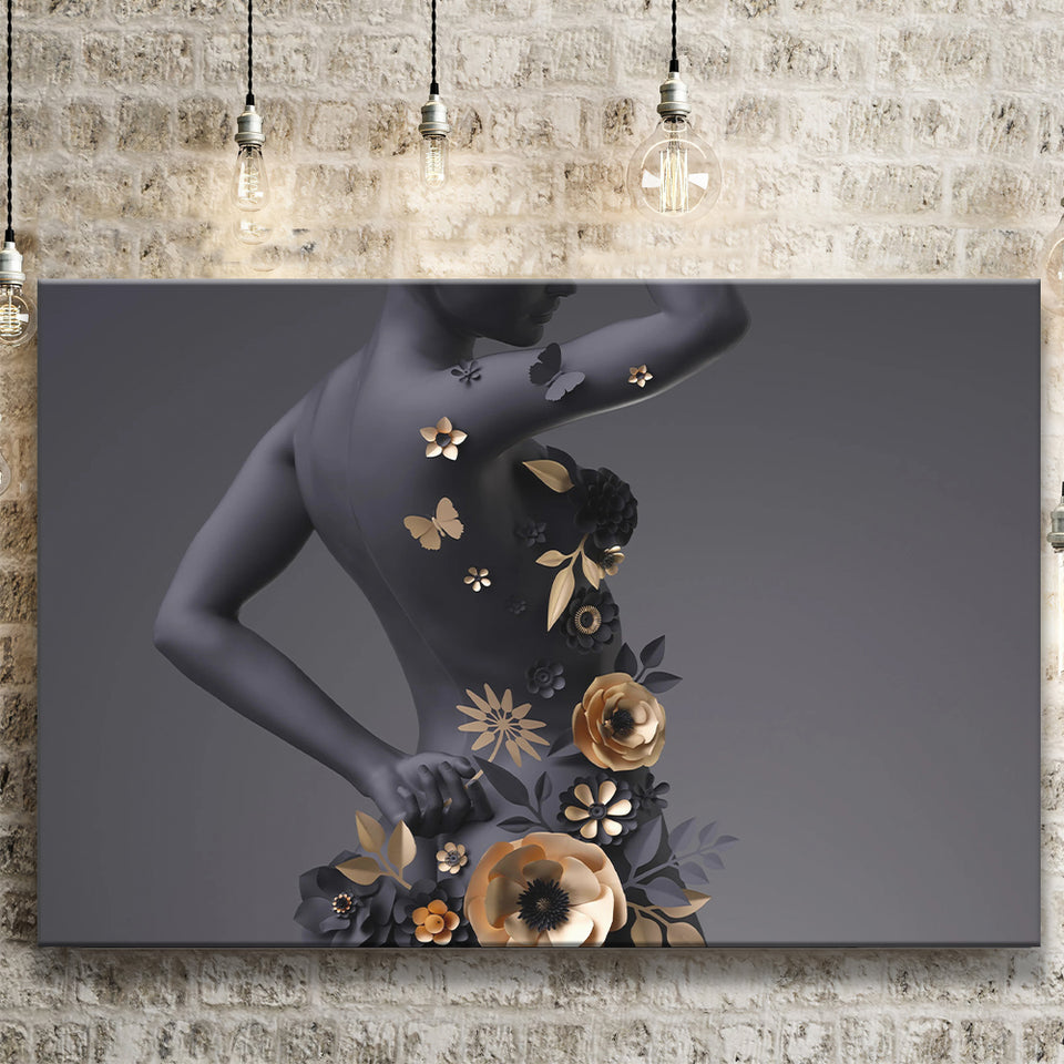 Black Woman In Golden Flower Art V1 Canvas Prints Wall Art Home Decor
