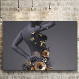 Black Woman In Golden Flower Art V1 Canvas Prints Wall Art Home Decor