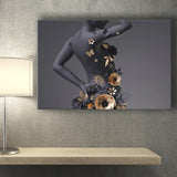 Black Woman In Golden Flower Art V1 Canvas Prints Wall Art Home Decor