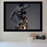 Black Woman In Golden Flower Art V1 Framed Art Prints, Wall Art,Home Decor,Framed Picture